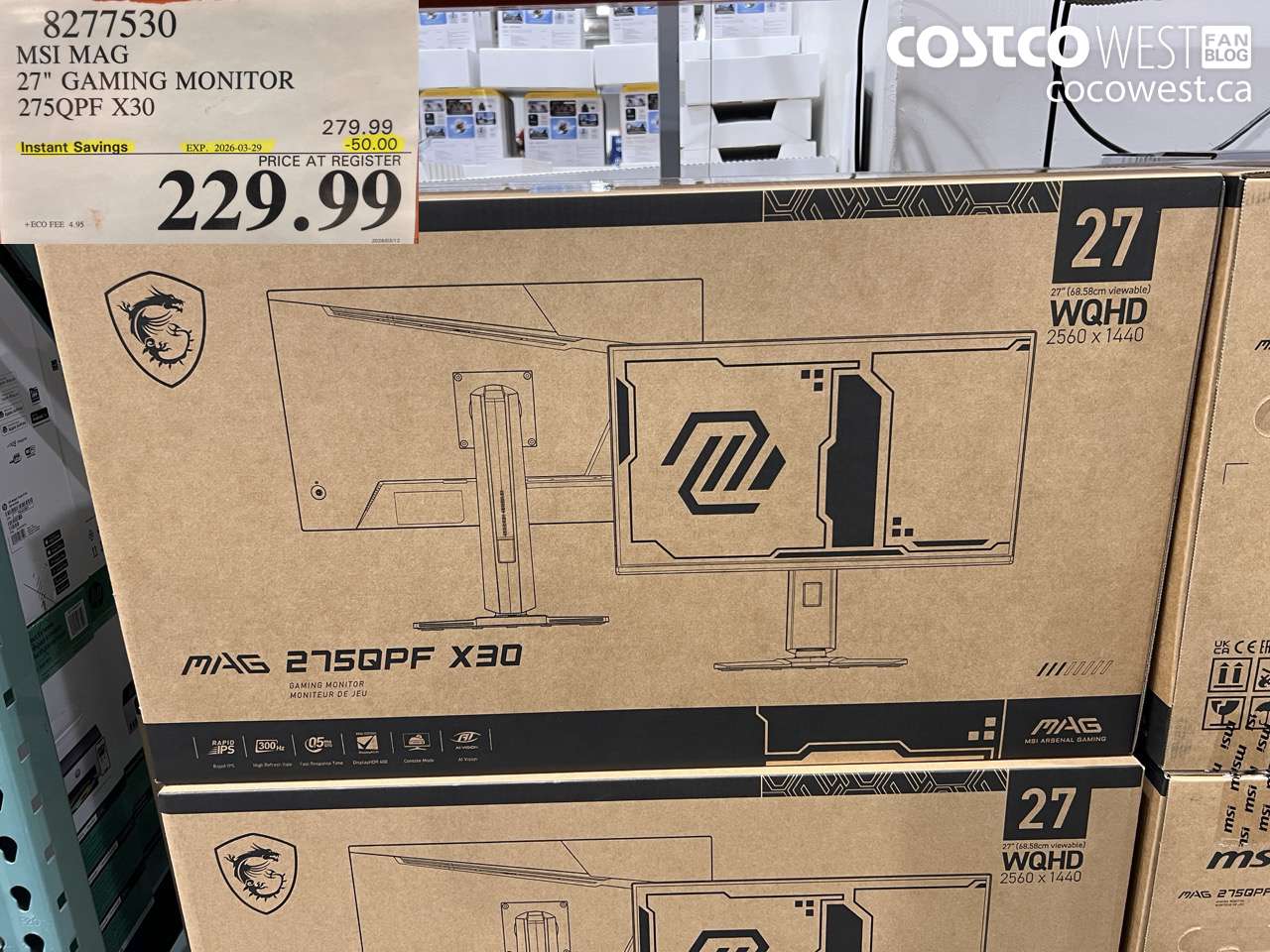 8277530 MSI MAG 27 GAMING MONITOR 275QPF X30 ($50.00 INSTANT SAVINGS EXPIRES ON 2026-03-29) $229.99