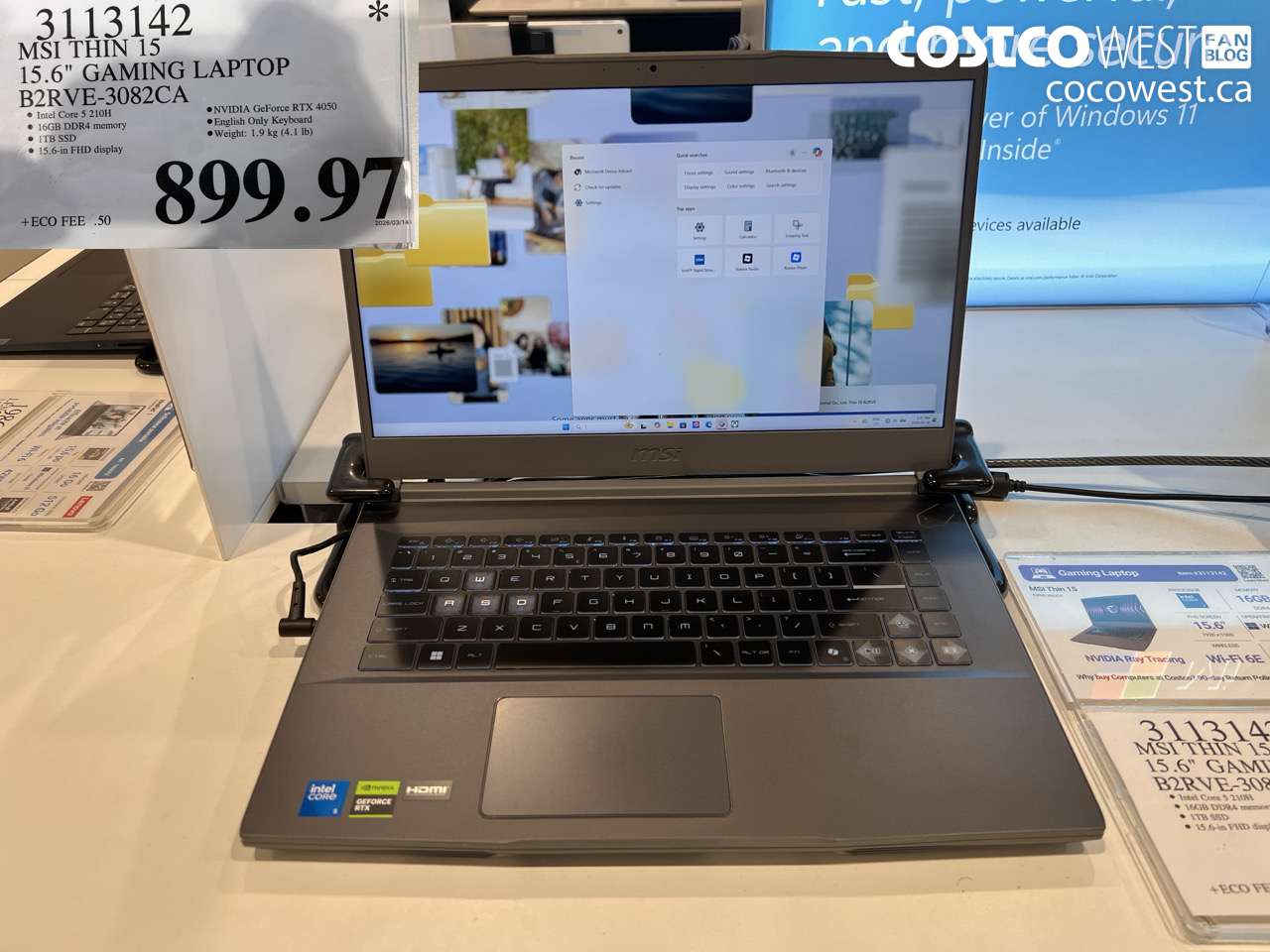 3113142 MSI THIN 15 15.6 GAMING LAPTOP B2RVE-3082CA $899.97