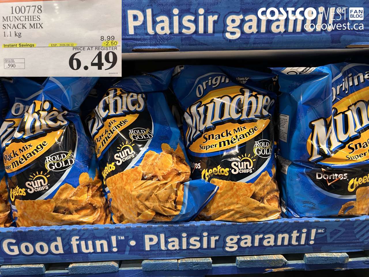 100778 MUNCHIES SNACK MIX 1.1 KG ($2.50 INSTANT SAVINGS EXPIRES ON 2026-04-12) $6.49