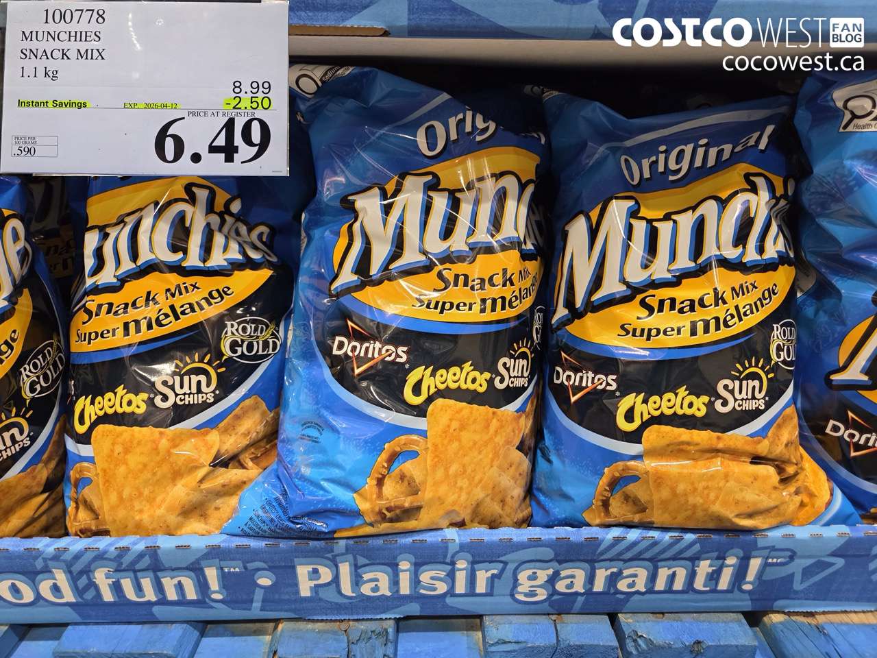 100778 MUNCHIES SNACK MIX 1.1 KG ($2.50 INSTANT SAVINGS EXPIRES ON 2026-04-12) $6.49