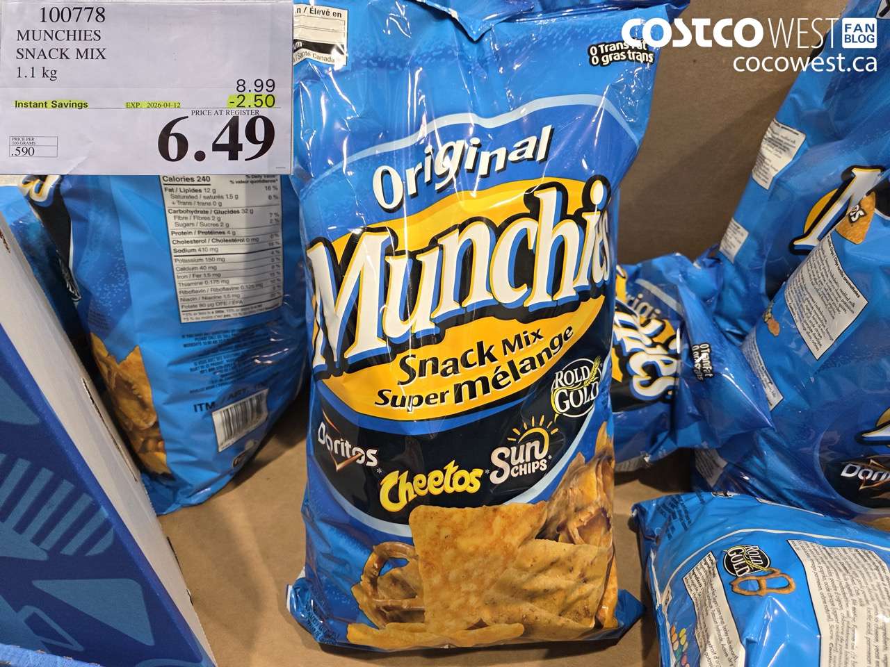 100778 MUNCHIES SNACK MIX 1.1 KG ($2.50 INSTANT SAVINGS EXPIRES ON 2026-04-12) $6.49