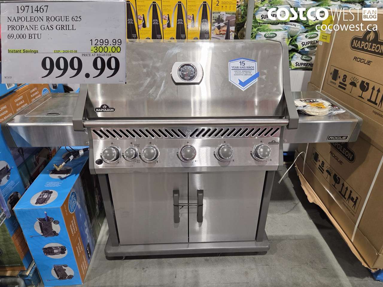 1971467 NAPOLEON ROGUE 625 PROPANE GAS GRILL 69,000 BTU ($300.00 INSTANT SAVINGS EXPIRES ON 2026-03-08) $999.99