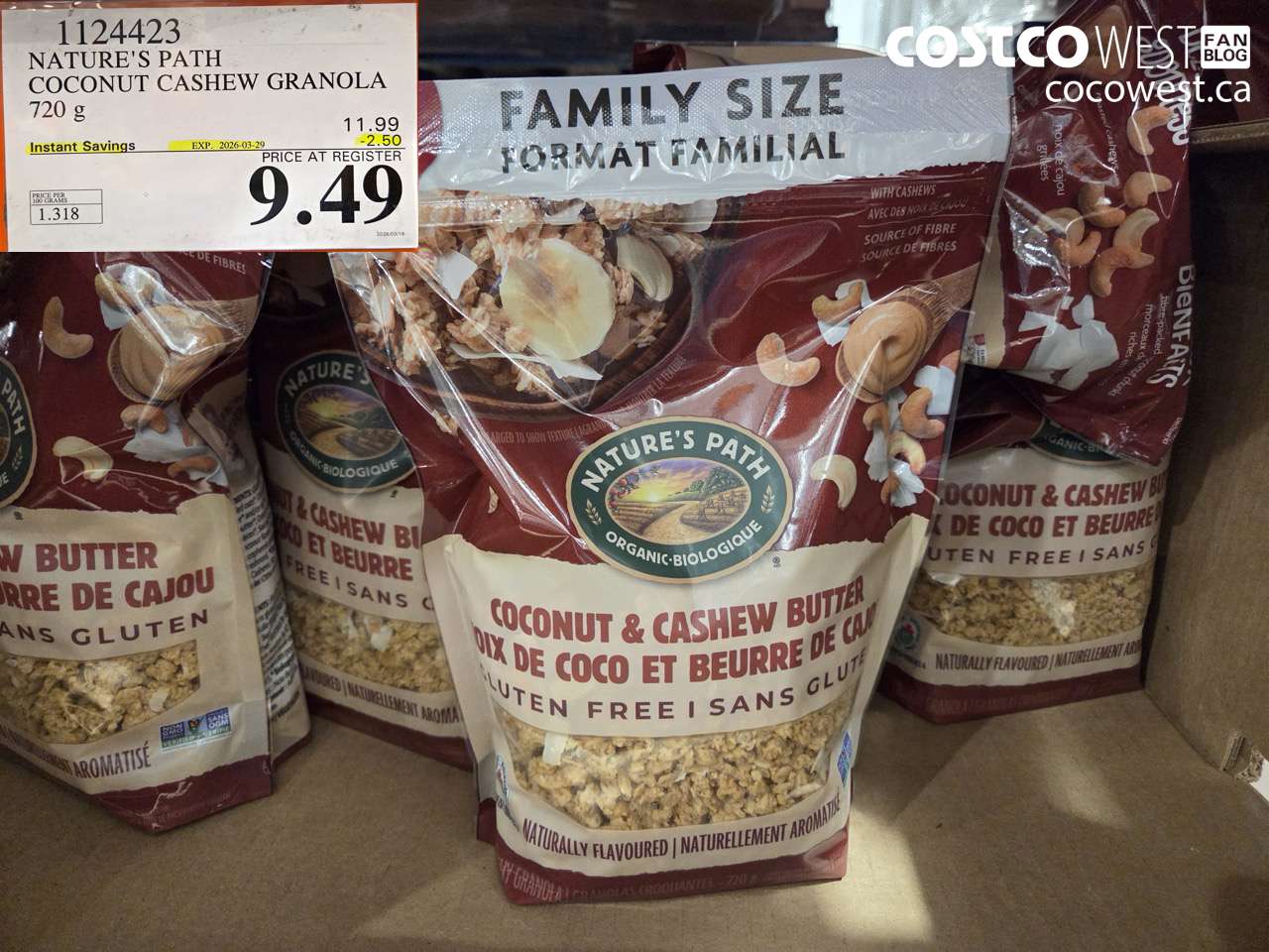 1124423 NATURE'S PATH COCONUT CASHEW GRANOLA 720 g ($2.50 INSTANT SAVINGS EXPIRES ON 2026-03-29) $9.49