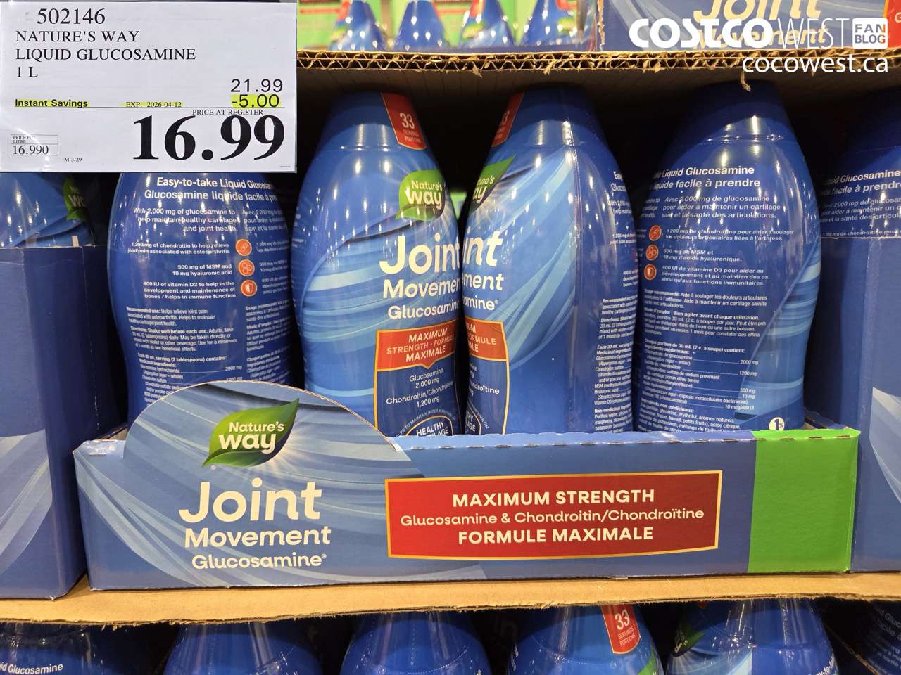 502146 NATURE'S WAY LIQUID GLUCOSAMINE 1 L ($5.00 INSTANT SAVINGS EXPIRES ON 2026-04-12) $16.99