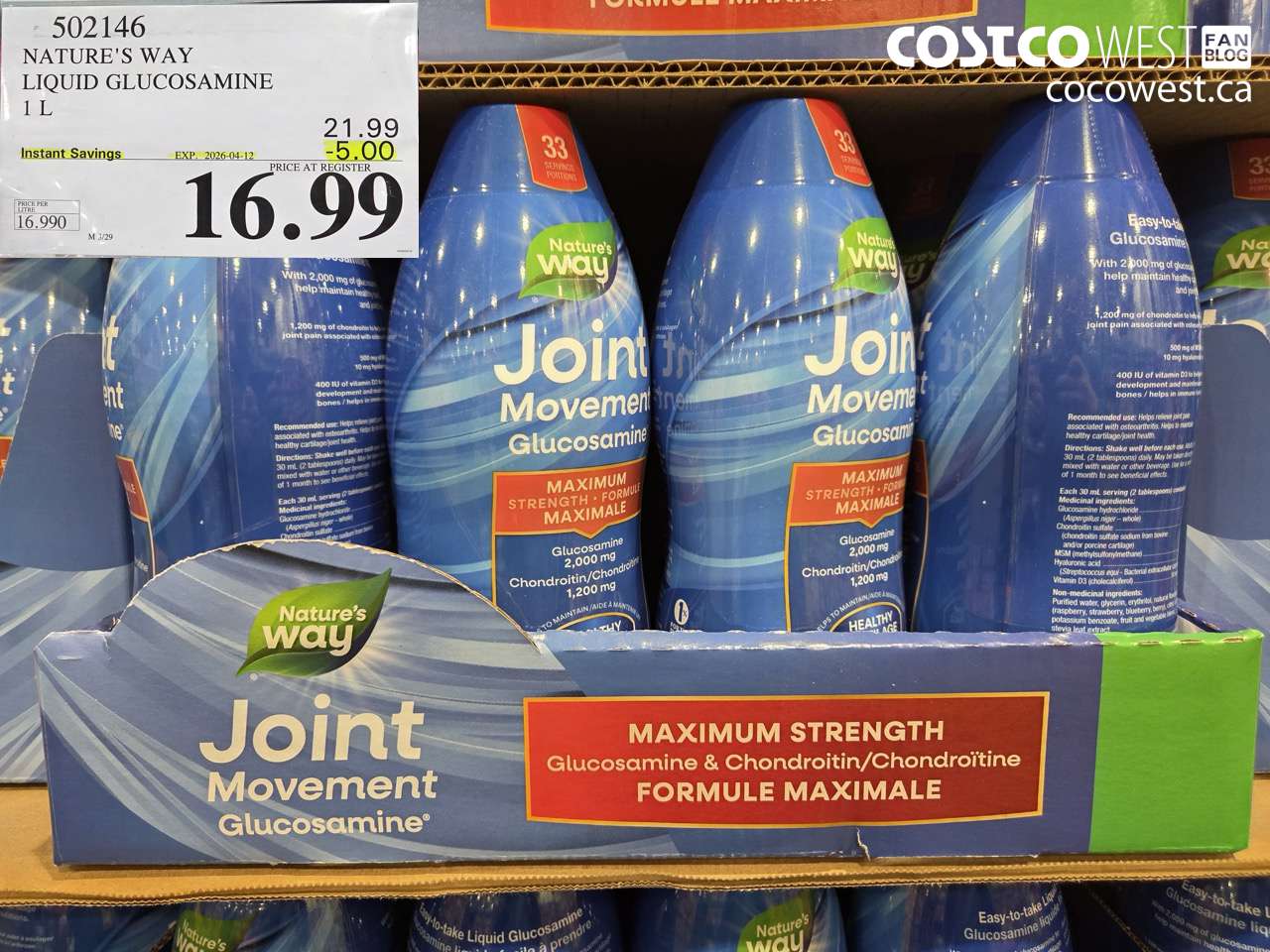 502146 NATURE'S WAY LIQUID GLUCOSAMINE 1 L ($5.00 INSTANT SAVINGS EXPIRES ON 2026-04-12) $16.99