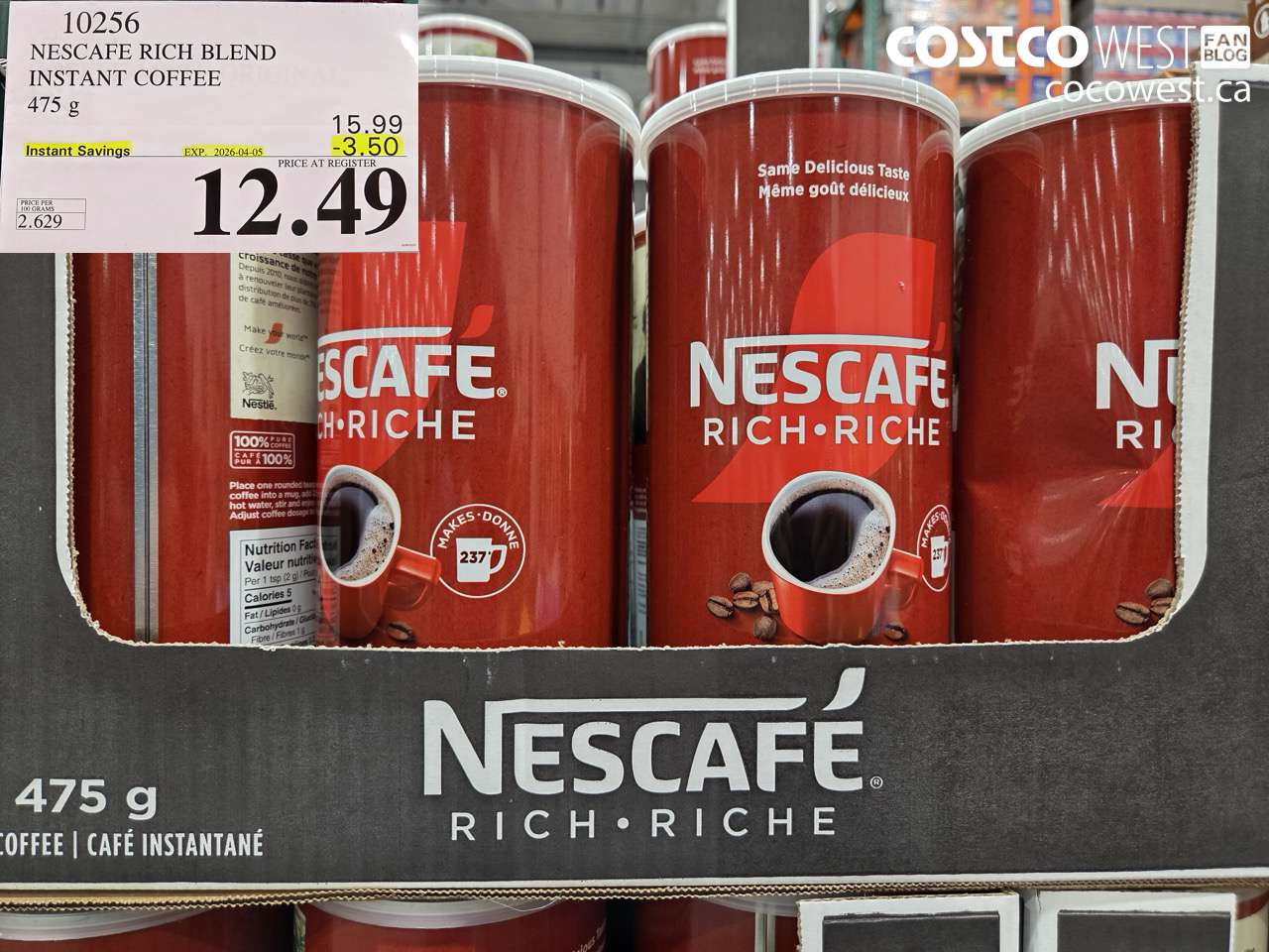 10256 NESCAFE RICH BLEND INSTANT COFFEE 475 G ($3.50 INSTANT SAVINGS EXPIRES ON 2026-04-05) $12.49