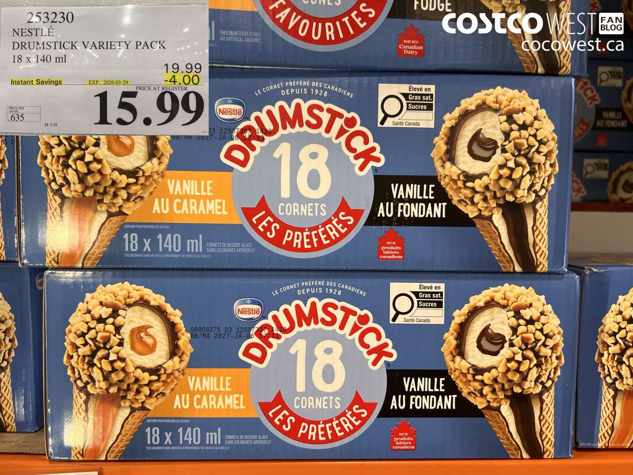 253230 NESTLÉ DRUMSTICK VARIETY PACK 18 X 140 ML ($4.00 INSTANT SAVINGS EXPIRES ON 2026-03-29) $15.99