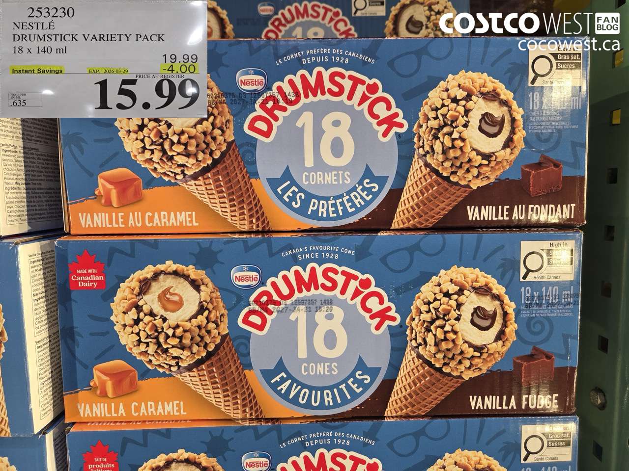 253230 NESTLÉ DRUMSTICK VARIETY PACK 18 X 140 ML ($4.00 INSTANT SAVINGS EXPIRES ON 2026-03-29) $15.99