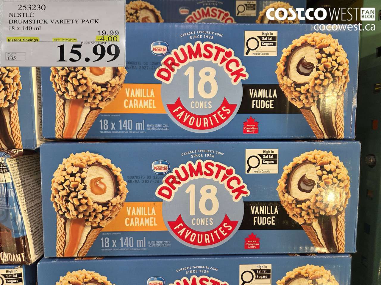 253230 NESTLÉ DRUMSTICK VARIETY PACK 18 X 140 ML ($4.00 INSTANT SAVINGS EXPIRES ON 2026-03-29) $15.99