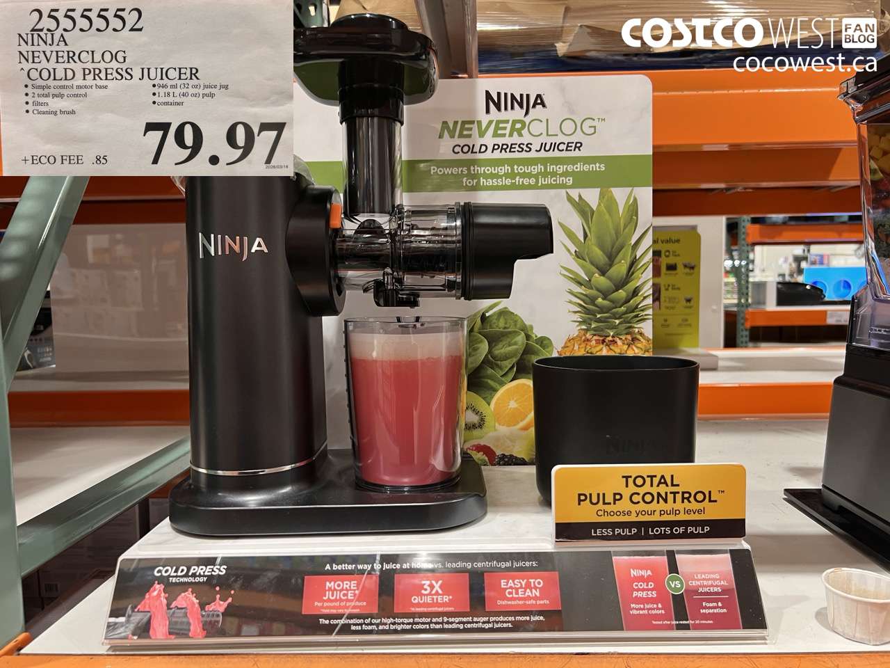 2555552 NINJA NEVERCLOG COLD PRESS JUICER $79.97