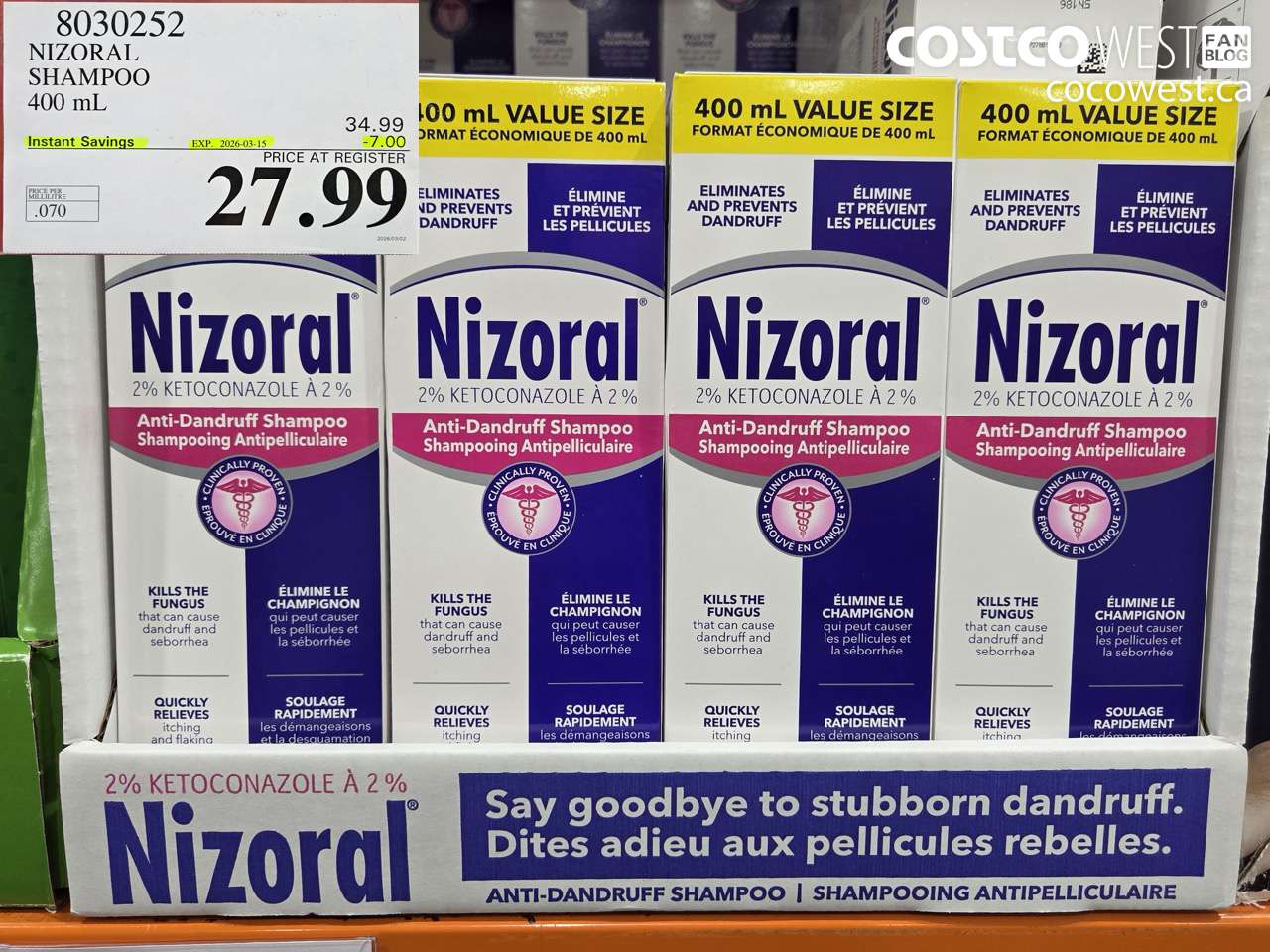 8030252 NIZORAL SHAMPOO 400 mL ($7.00 INSTANT SAVINGS EXPIRES ON 2026-03-15) $27.99