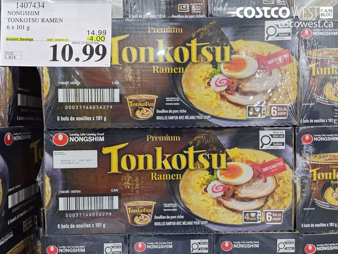 1407434 NONGSHIM TONKOTSU RAMEN 6 X 101 G ($4.00 INSTANT SAVINGS EXPIRES ON 2026-03-15) $10.99