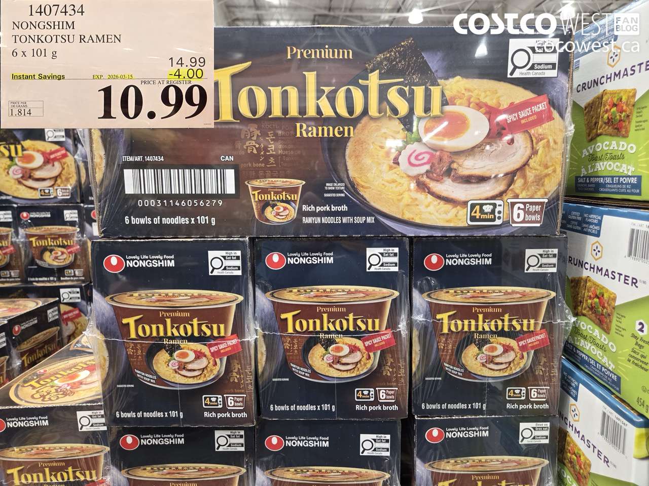 1407434 NONGSHIM TONKOTSU RAMEN 6 X 101 G ($4.00 INSTANT SAVINGS EXPIRES ON 2026-03-15) $10.99
