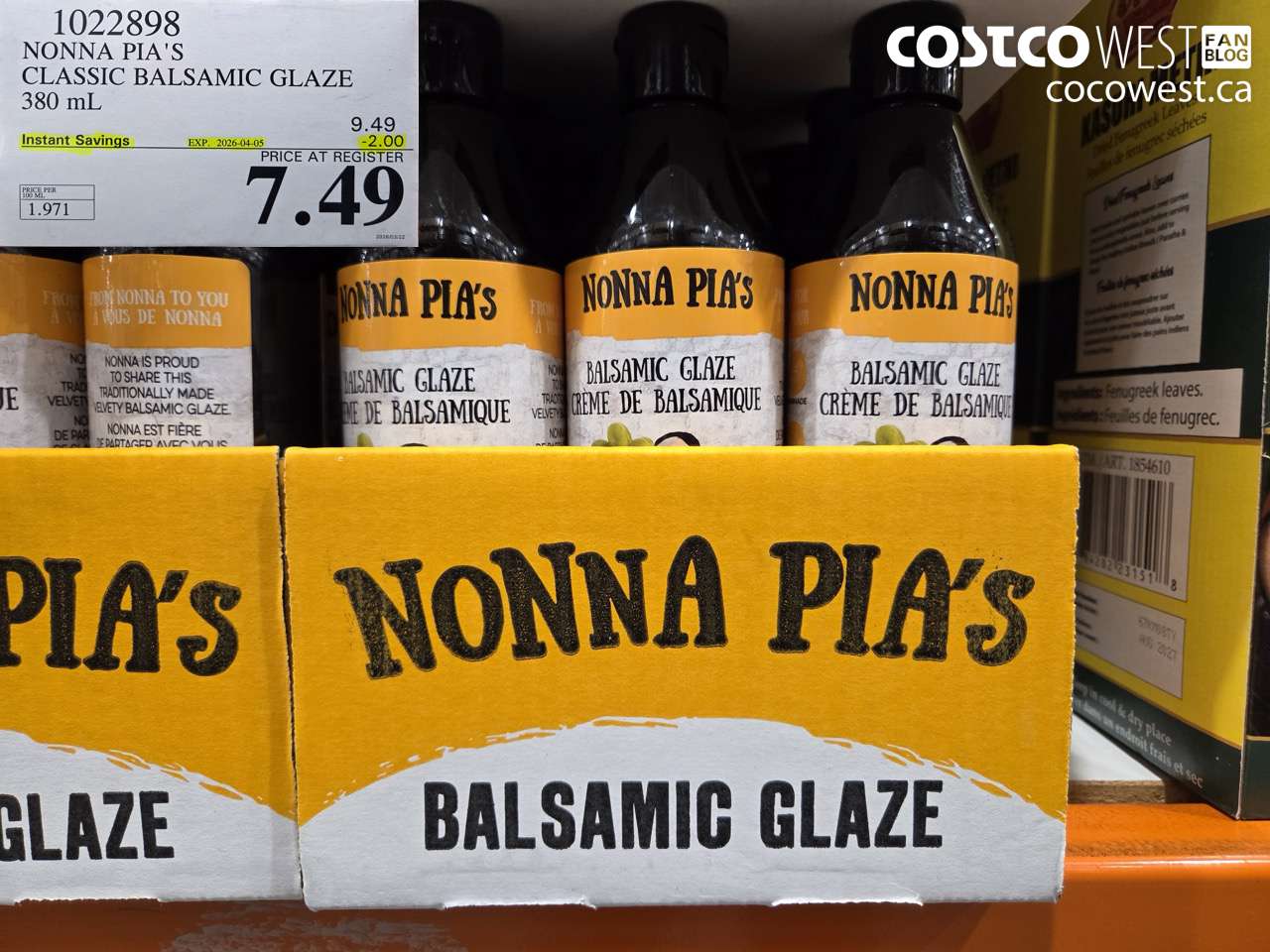 1022898 NONNA PIA'S CLASSIC BALSAMIC GLAZE 380 ML ($2.00 INSTANT SAVINGS EXPIRES ON 2026-04-05) $7.49