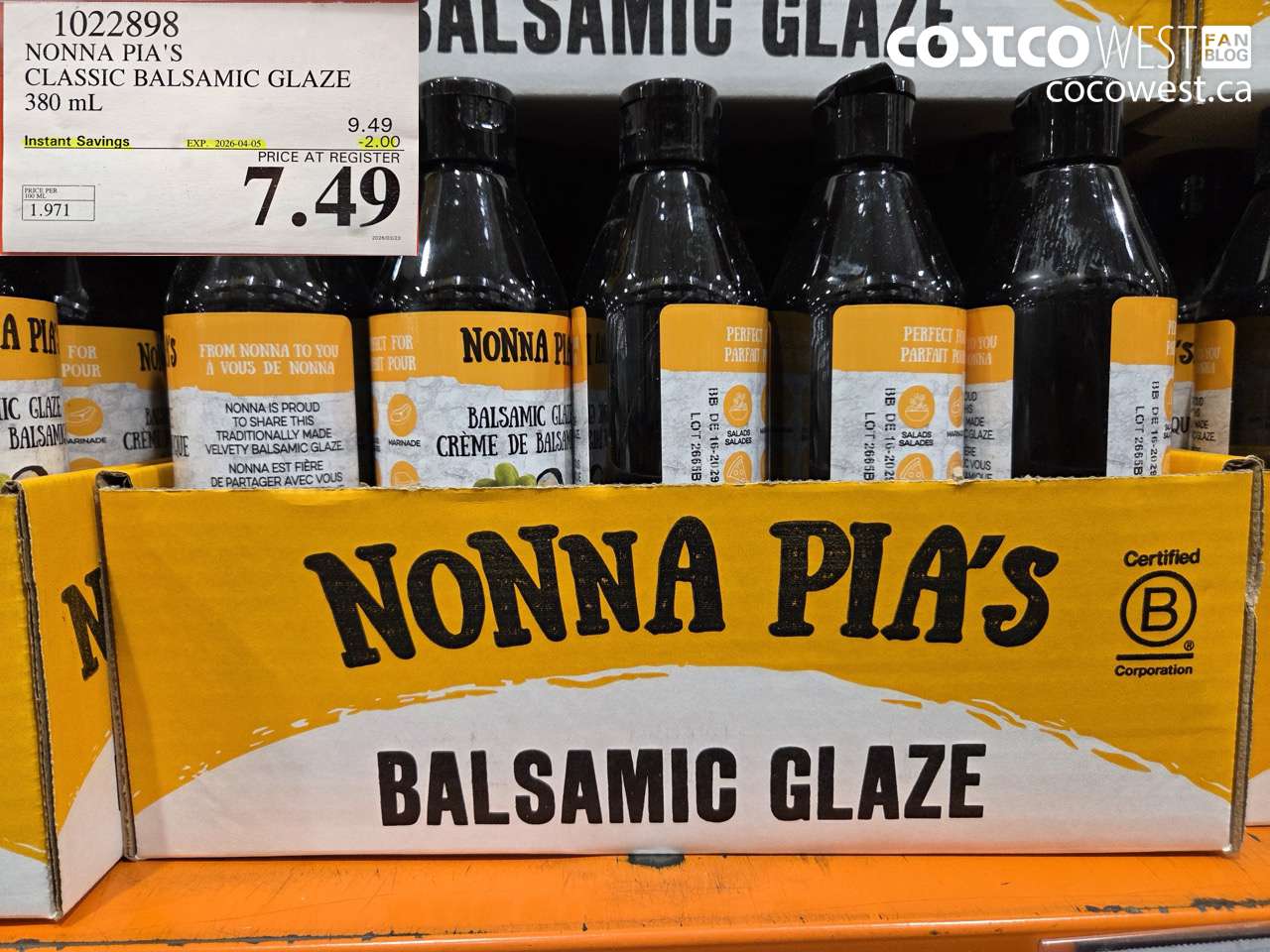 1022898 NONNA PIA'S CLASSIC BALSAMIC GLAZE 380 ML ($2.00 INSTANT SAVINGS EXPIRES ON 2026-04-05) $7.49
