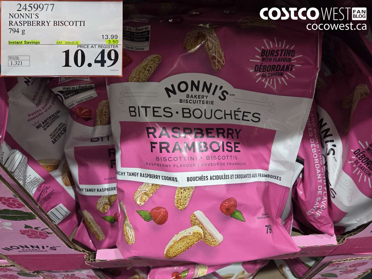 2459977 NONNI'S RASPBERRY BISCOTTI 794G ($3.50 INSTANT SAVINGS EXPIRES ON 2026-03-22) $10.49