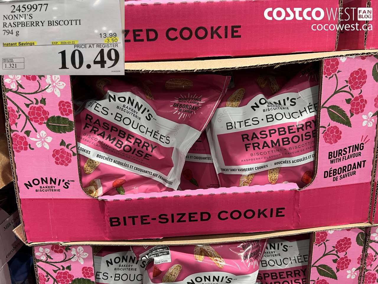 2459977 NONNI'S RASPBERRY BISCOTTI 794G ($3.50 INSTANT SAVINGS EXPIRES ON 2026-03-22) $10.49