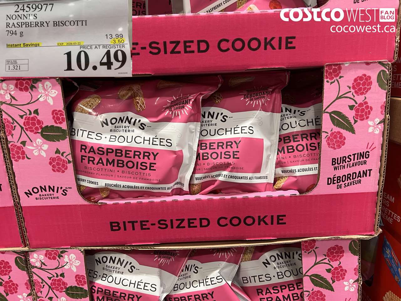 2459977 NONNI'S RASPBERRY BISCOTTI 794G ($3.50 INSTANT SAVINGS EXPIRES ON 2026-03-22) $10.49