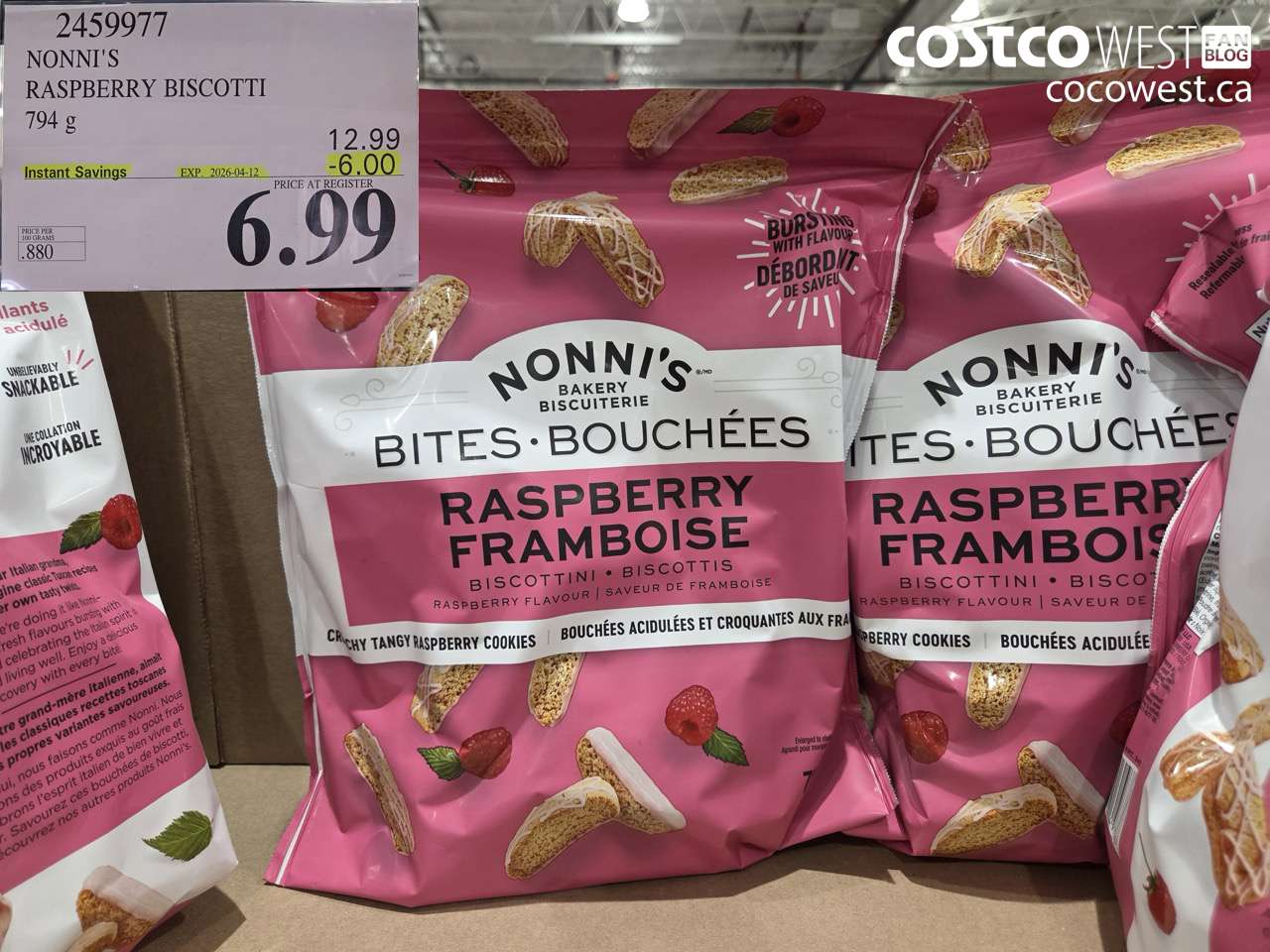 2459977 NONNI'S RASPBERRY BISCOTTI 794 G ($6.00 INSTANT SAVINGS EXPIRES ON 2026-04-12) $6.99