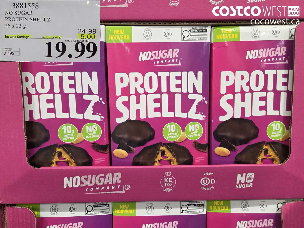3881558 NO SUGAR PROTEIN SHELLZ 26 X 22G ($5.00 INSTANT SAVINGS EXPIRES ON 2026-03-29) $19.99