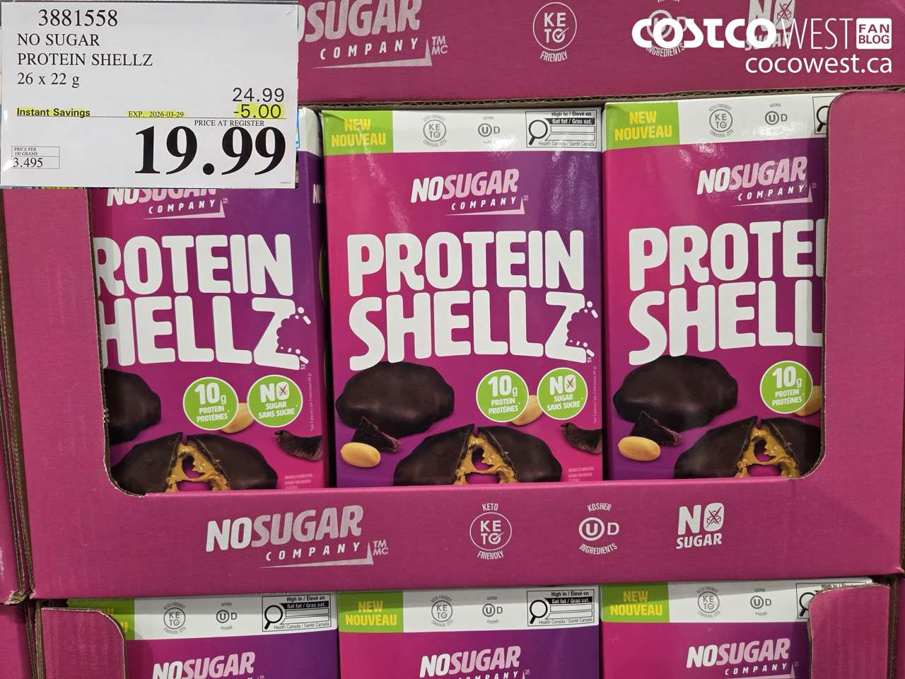 3881558 NO SUGAR PROTEIN SHELLZ 26 X 22G ($5.00 INSTANT SAVINGS EXPIRES ON 2026-03-29) $19.99