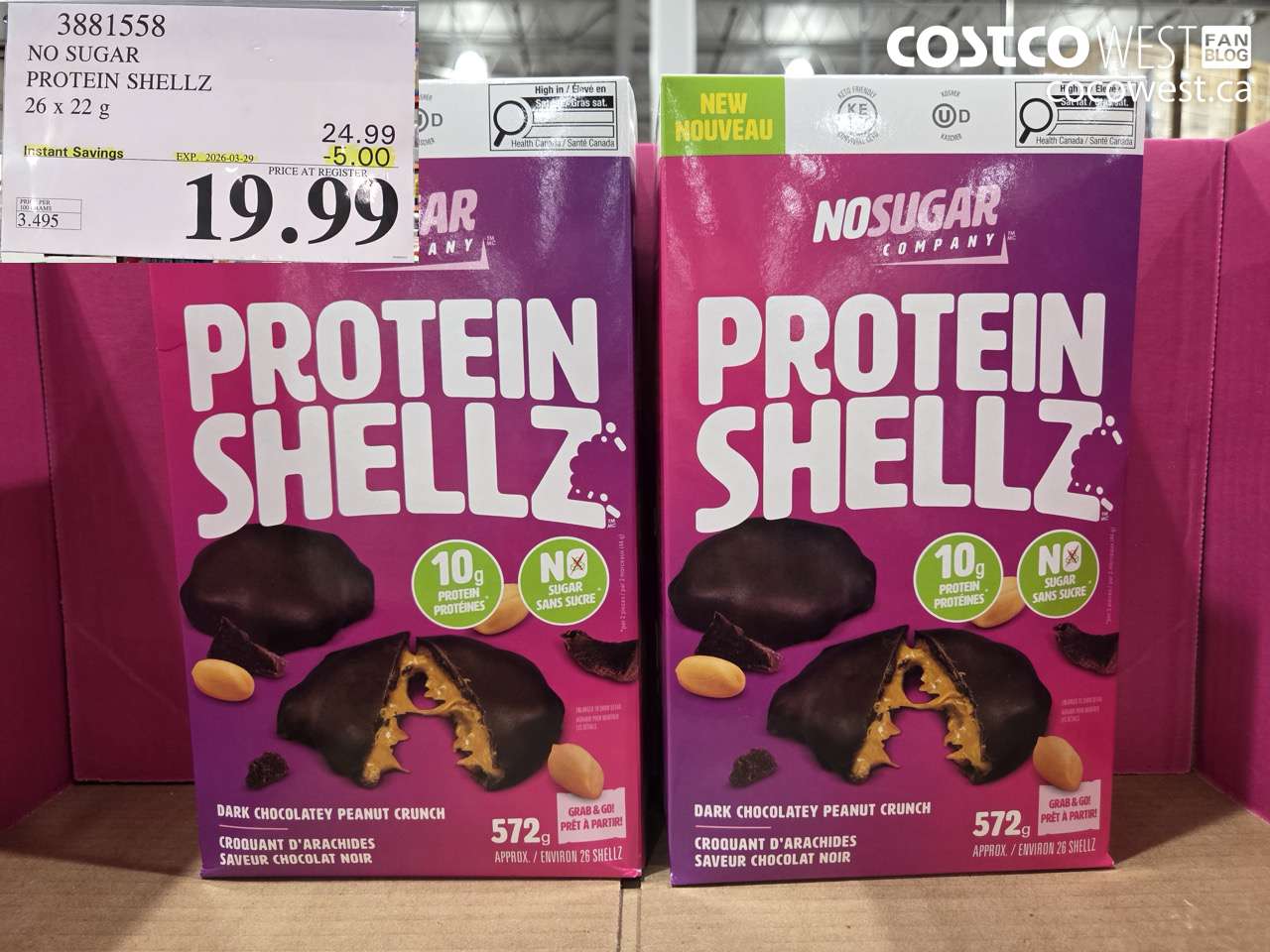 3881558 NO SUGAR PROTEIN SHELLZ 26 X 22 G ($5.00 INSTANT SAVINGS EXPIRES ON 2026-03-29) $19.99