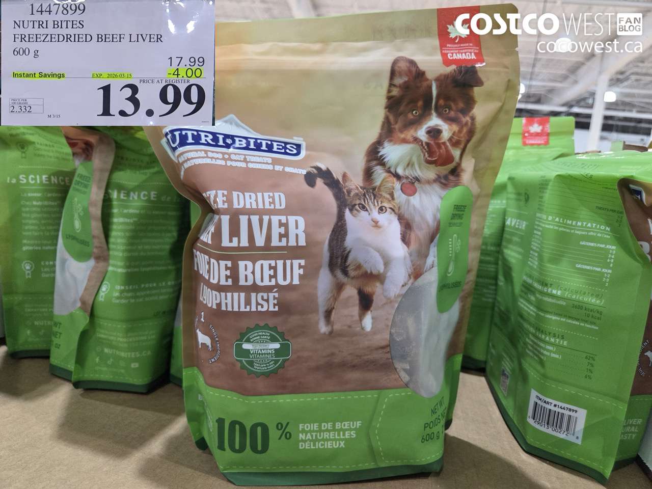 1447899 NUTRI BITES FREEZEDRIED BEEF LIVER 600 G ($4.00 INSTANT SAVINGS EXPIRES ON 2026-03-15) $13.99