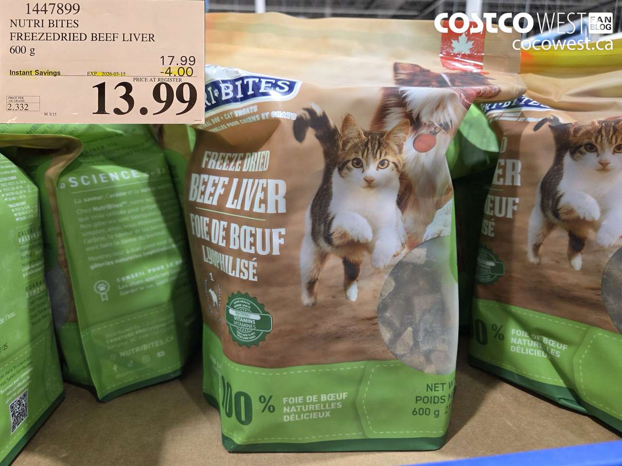1447899 NUTRI BITES FREEZEDRIED BEEF LIVER 600 G ($4.00 INSTANT SAVINGS EXPIRES ON 2026-03-15) $13.99