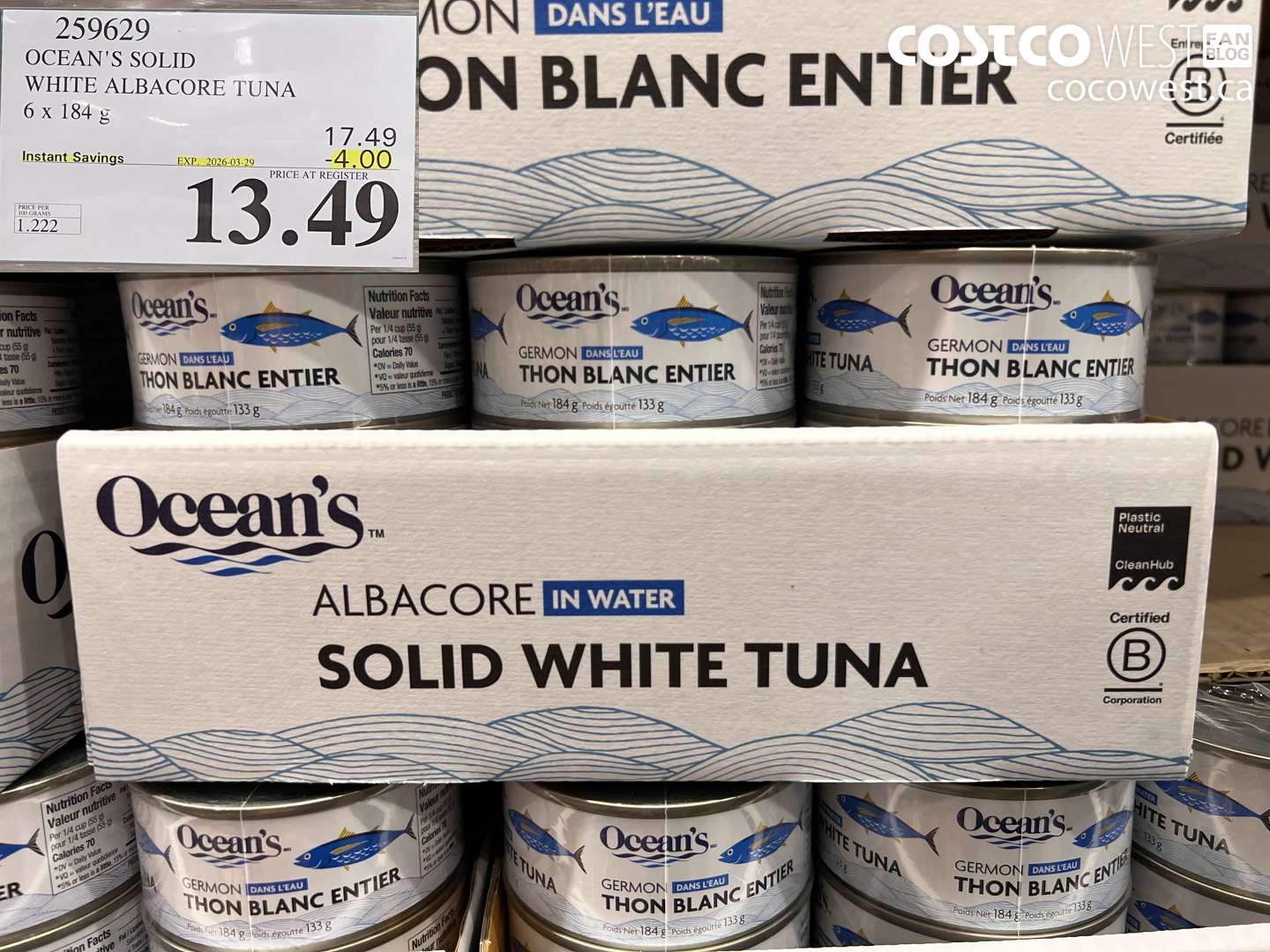 259629 OCEAN'S SOLID WHITE ALBACORE TUNA 6 X 184G ($4.00 INSTANT SAVINGS EXPIRES ON 2026-03-29) $13.49
