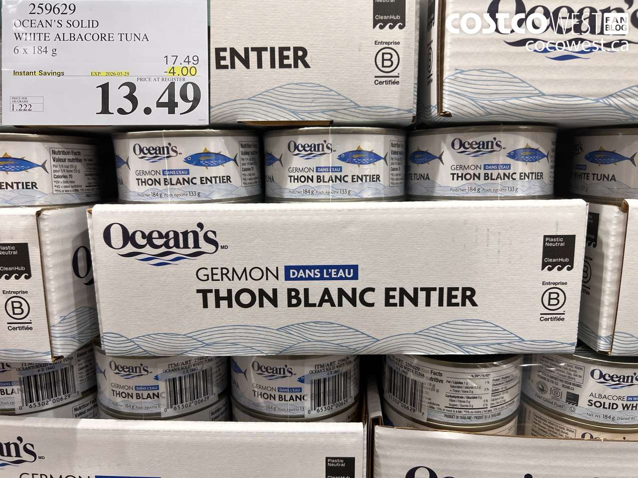 259629 OCEAN'S SOLID WHITE ALBACORE TUNA 6 X 184G ($4.00 INSTANT SAVINGS EXPIRES ON 2026-03-29) $13.49