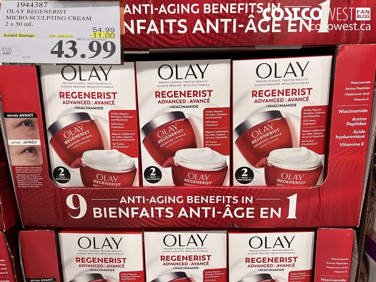 1944387 OLAY REGENERIST MICRO-SCULPTING CREAM 2 X 50 ML ($11.00 INSTANT SAVINGS EXPIRES ON 2026-03-29) $43.99