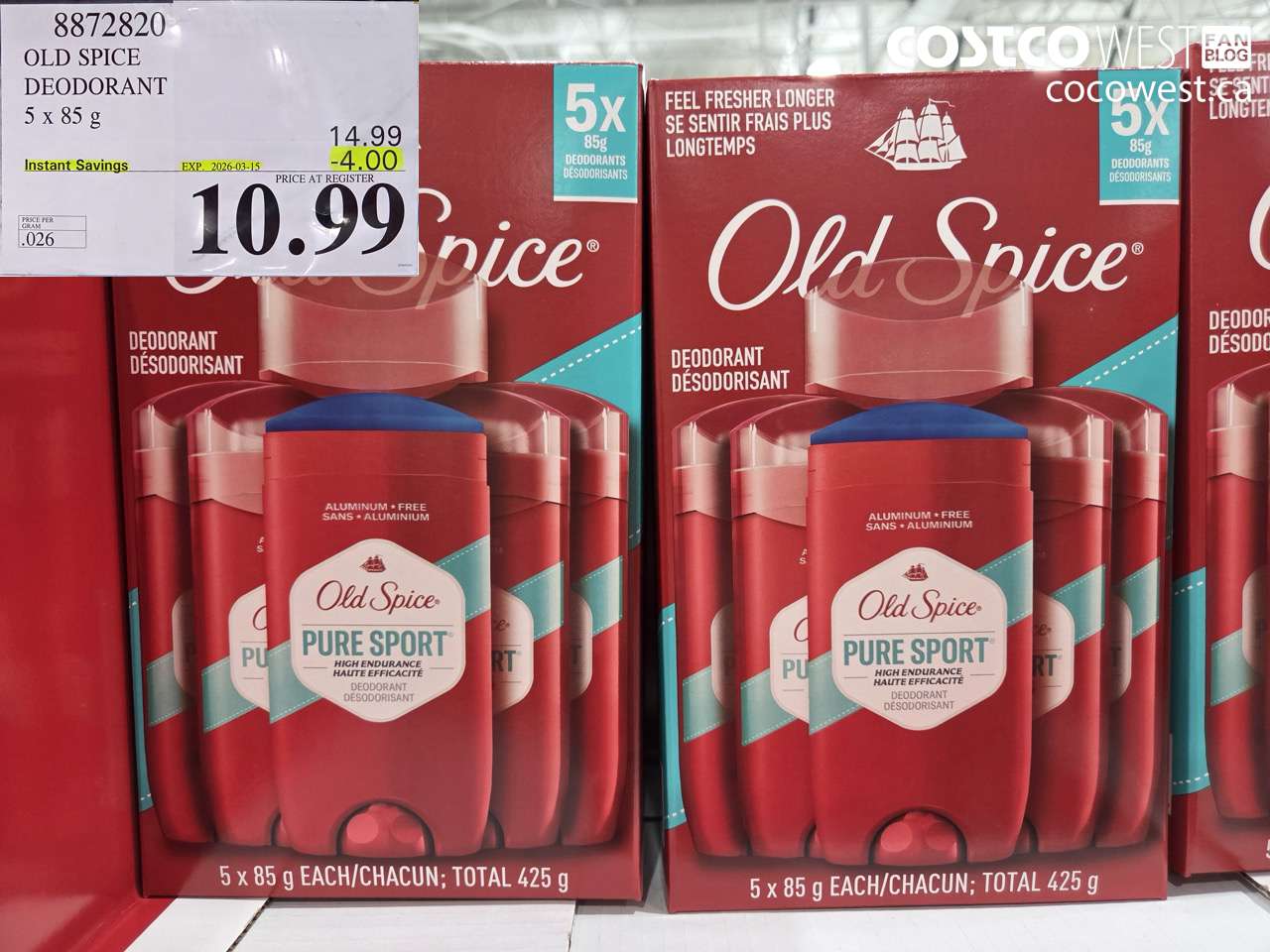 88772820 OLD SPICE DEODORANT 5 X 85G ($4.00 INSTANT SAVINGS EXPIRES ON 2026-03-15) $10.99