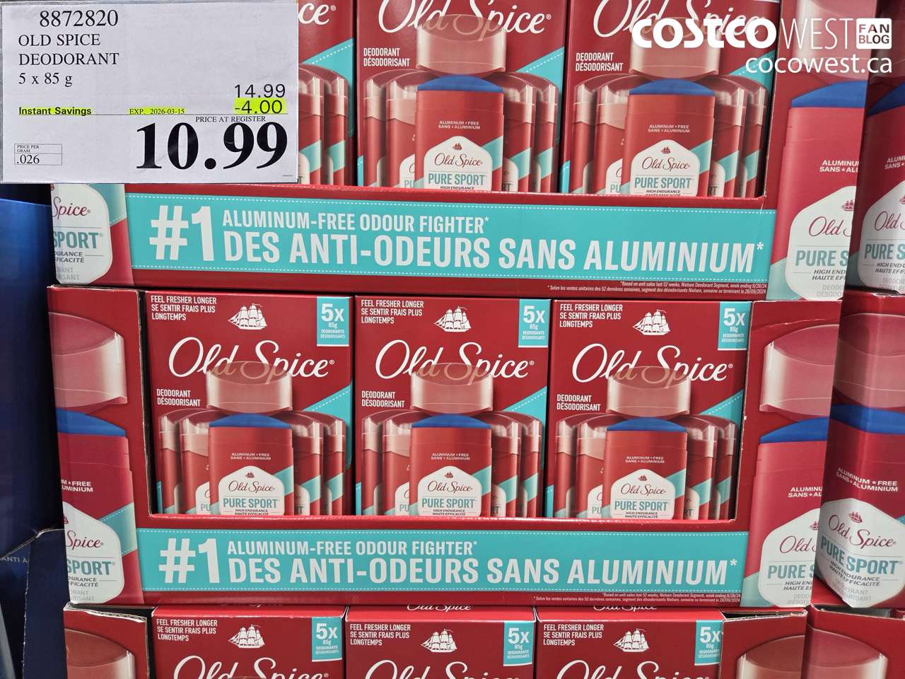 8872820 OLD SPICE DEODORANT 5 X 85 G ($4.00 INSTANT SAVINGS EXPIRES ON 2026-03-15) $10.99