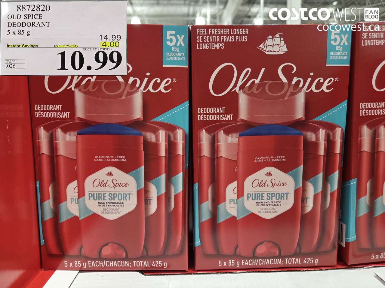 8872820 OLD SPICE DEODORANT 5 X 85 G ($4.00 INSTANT SAVINGS EXPIRES ON 2026-03-15) $10.99