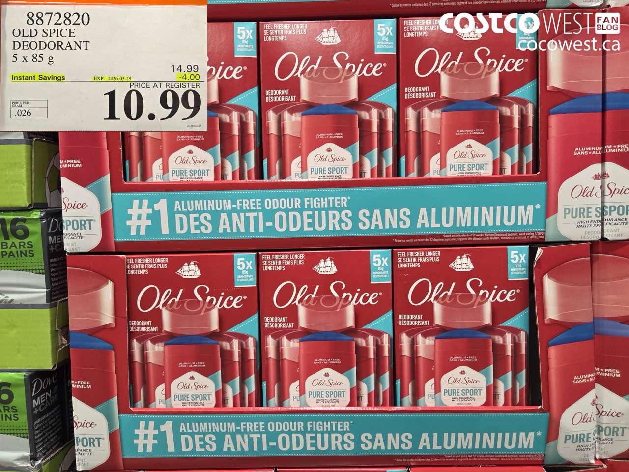 8872820 OLD SPICE DEODORANT 5 X 85 G ($4.00 INSTANT SAVINGS EXPIRES ON 2026-03-29) $10.99