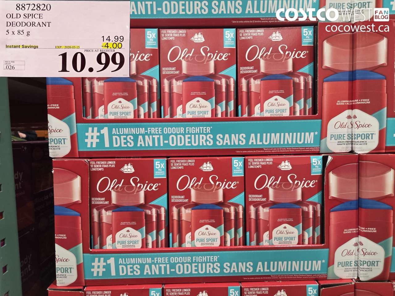 8872820 OLD SPICE DEODORANT 5 x 85 G ($4.00 INSTANT SAVINGS EXPIRES ON 2026-03-15) $10.99