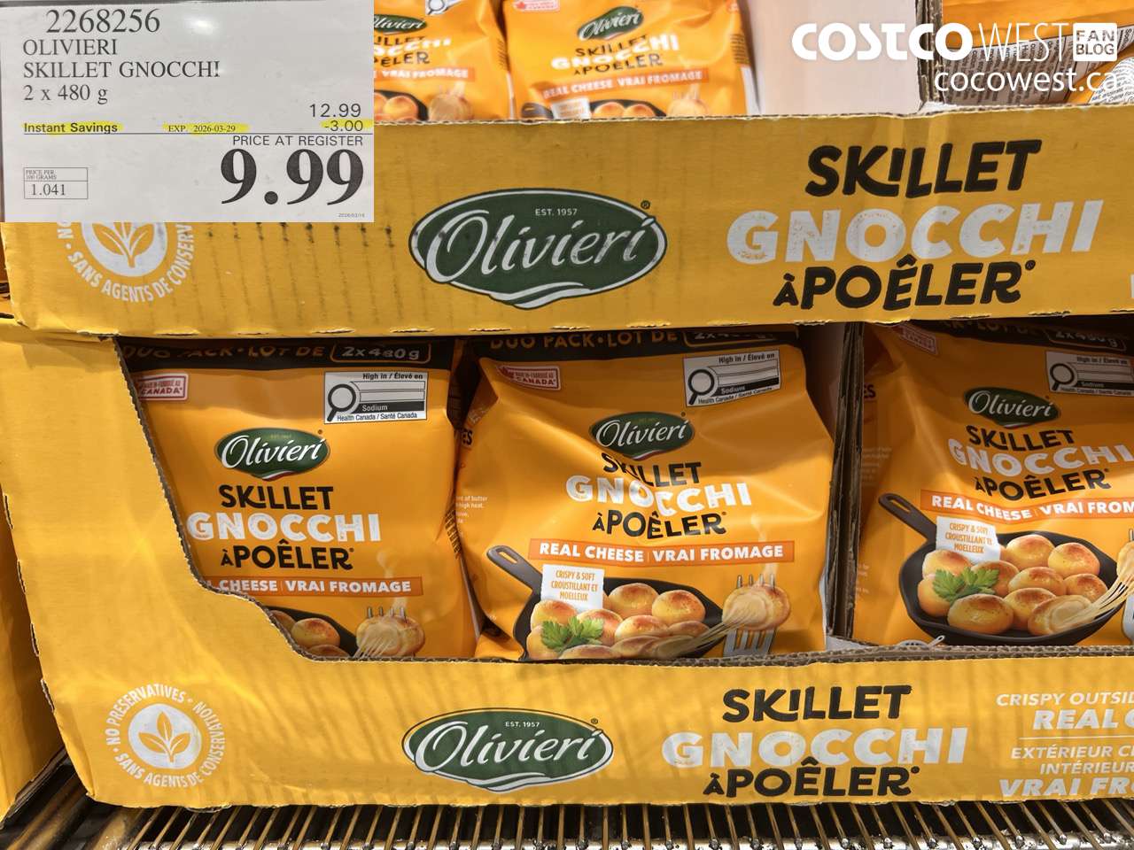 2268256 OLIVIERI SKILLET GNOCCHI 2 X 480 G ($3.00 INSTANT SAVINGS EXPIRES ON 2026-03-29) $9.99