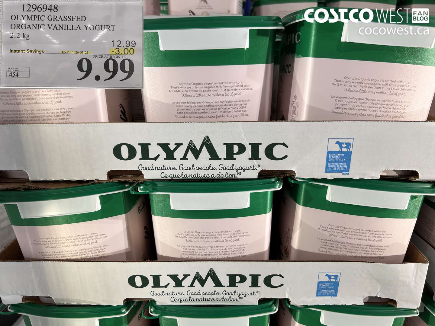 1296948 OLYMPIC GRASSFED ORGANIC VANILLA YOGURT 2.2 KG ($3.00 INSTANT SAVINGS EXPIRES ON 2026-03-22) $9.99