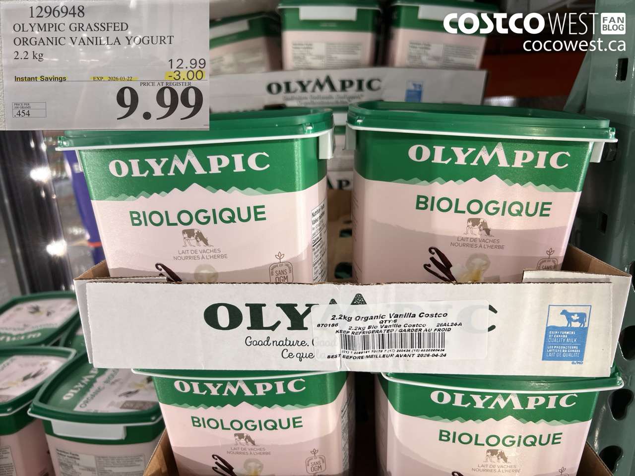 1296948 OLYMPIC GRASSFED ORGANIC VANILLA YOGURT 2.2 KG ($3.00 INSTANT SAVINGS EXPIRES ON 2026-03-22) $9.99