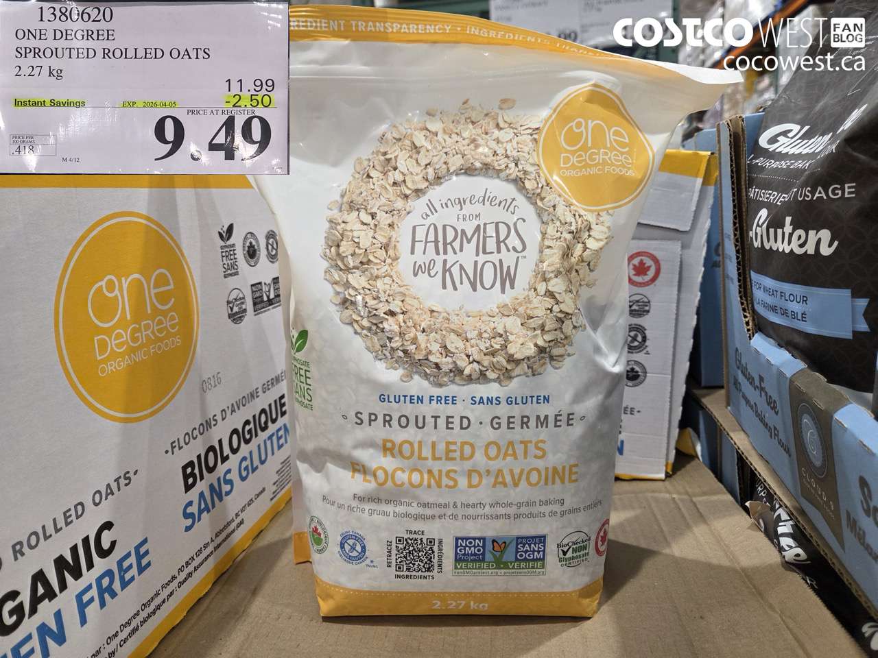 1380620 ONE DEGREE SPROUTED ROLLED OATS 2.27KG ($2.50 INSTANT SAVINGS EXPIRES ON 2026-04-05) $9.49