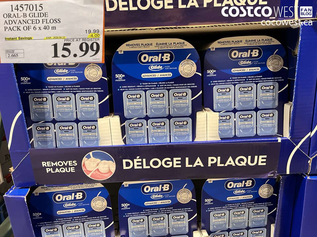 1457015 ORAL-B GLIDE ADVANCED FLOSS PACK OF 6 X 40 M ($4.00 INSTANT SAVINGS EXPIRES ON 2026-04-12) $15.99