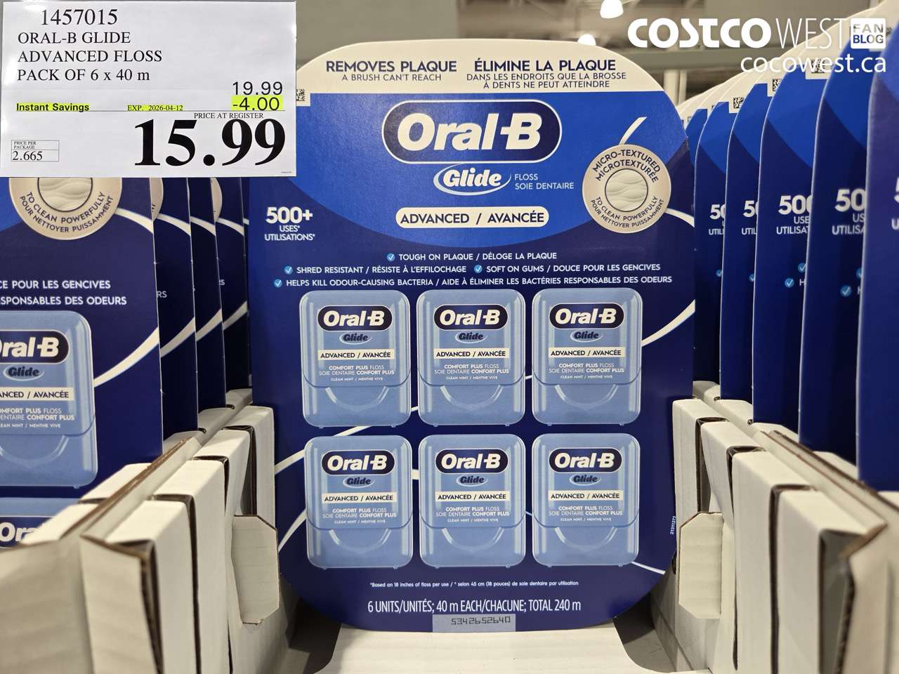 1457015 ORAL-B GLIDE ADVANCED FLOSS PACK OF 6 X 40 M ($4.00 INSTANT SAVINGS EXPIRES ON 2026-04-12) $15.99