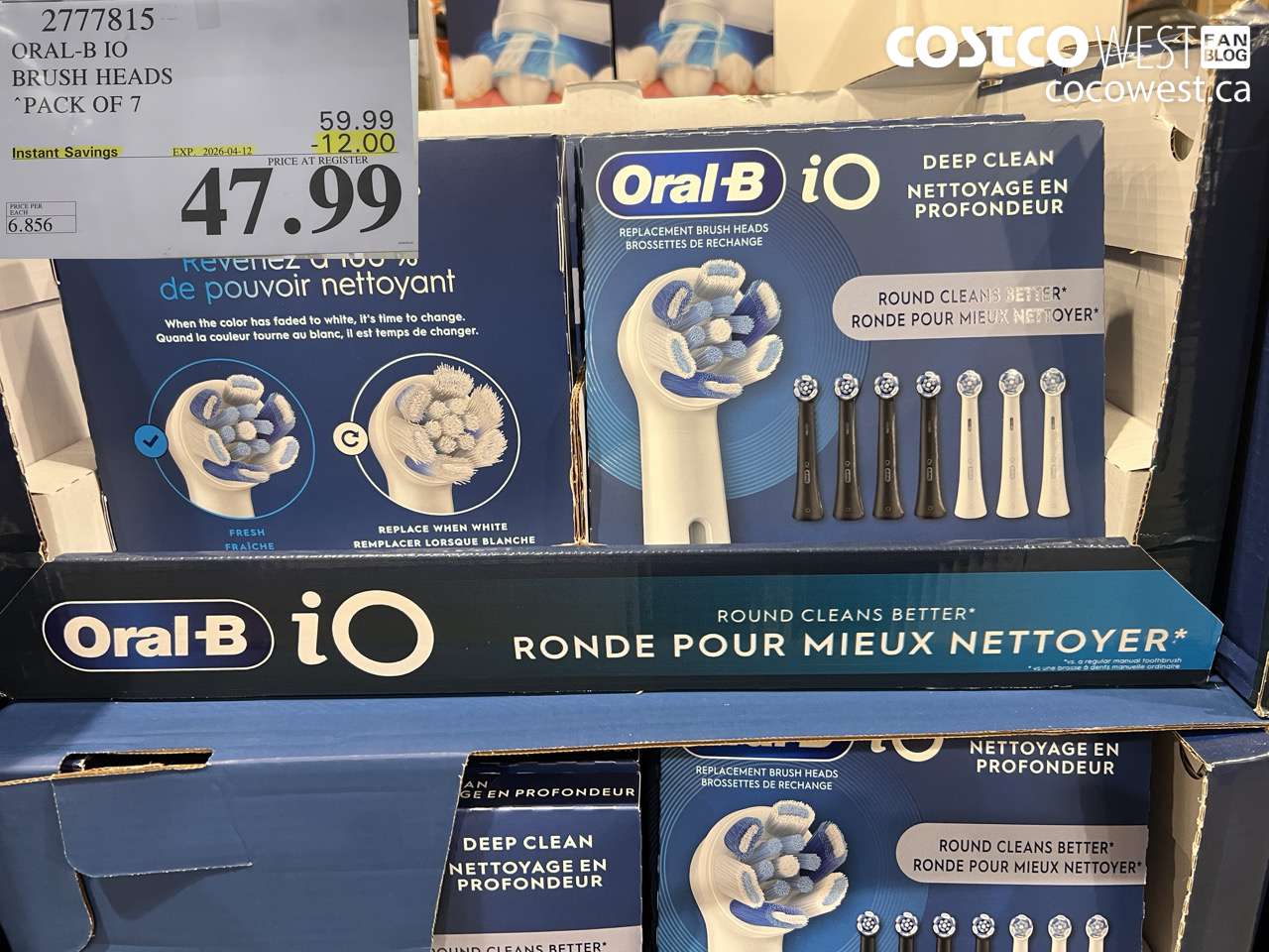 2777815 ORAL-B IO BRUSH HEADS PACK OF 7 ($12.00 INSTANT SAVINGS EXPIRES ON 2026-04-12) $47.99
