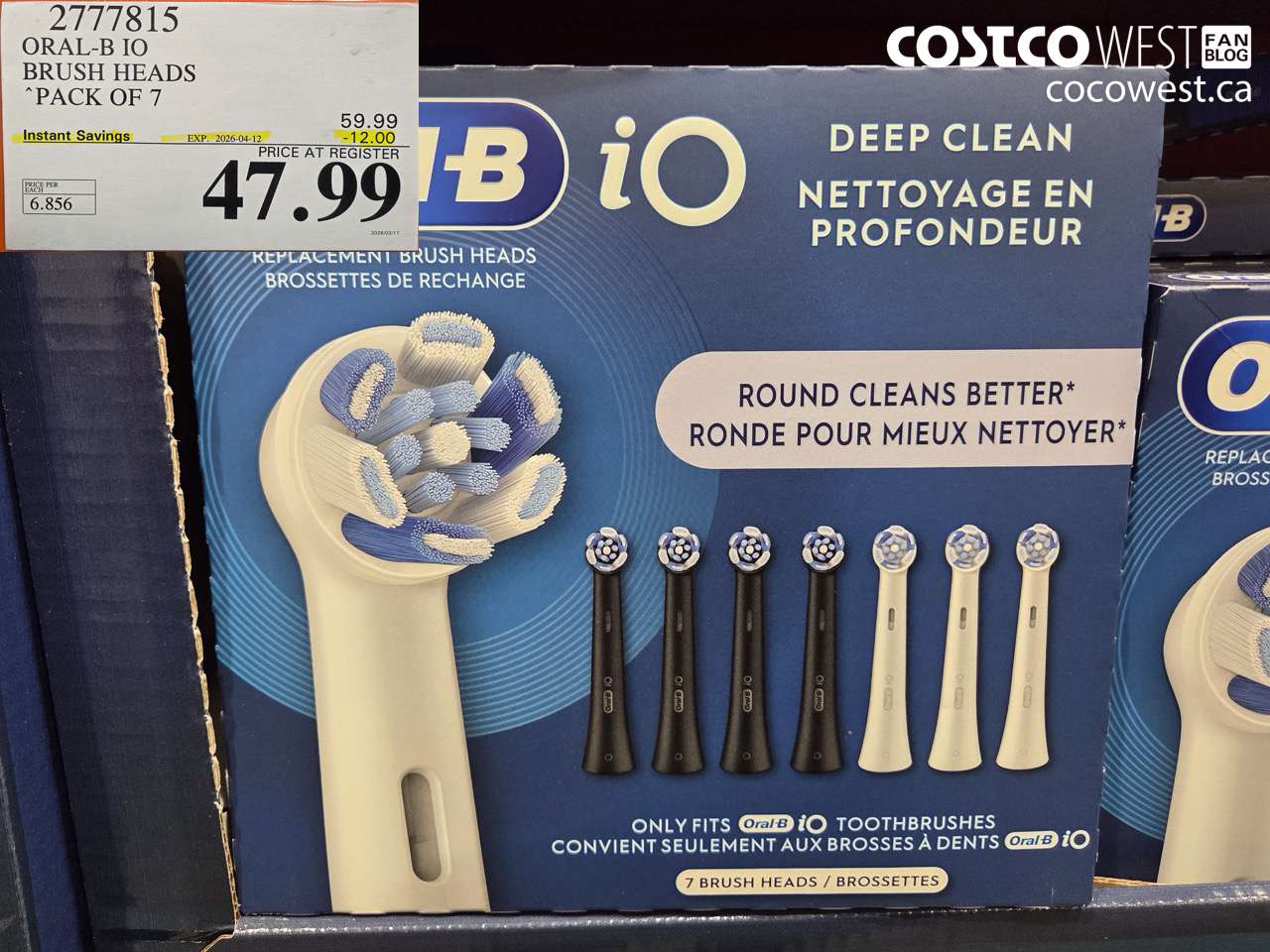 2717815 ORAL-B IO BRUSH HEADS PACK OF 7 ($12.00 INSTANT SAVINGS EXPIRES ON 2026-04-12) $47.99