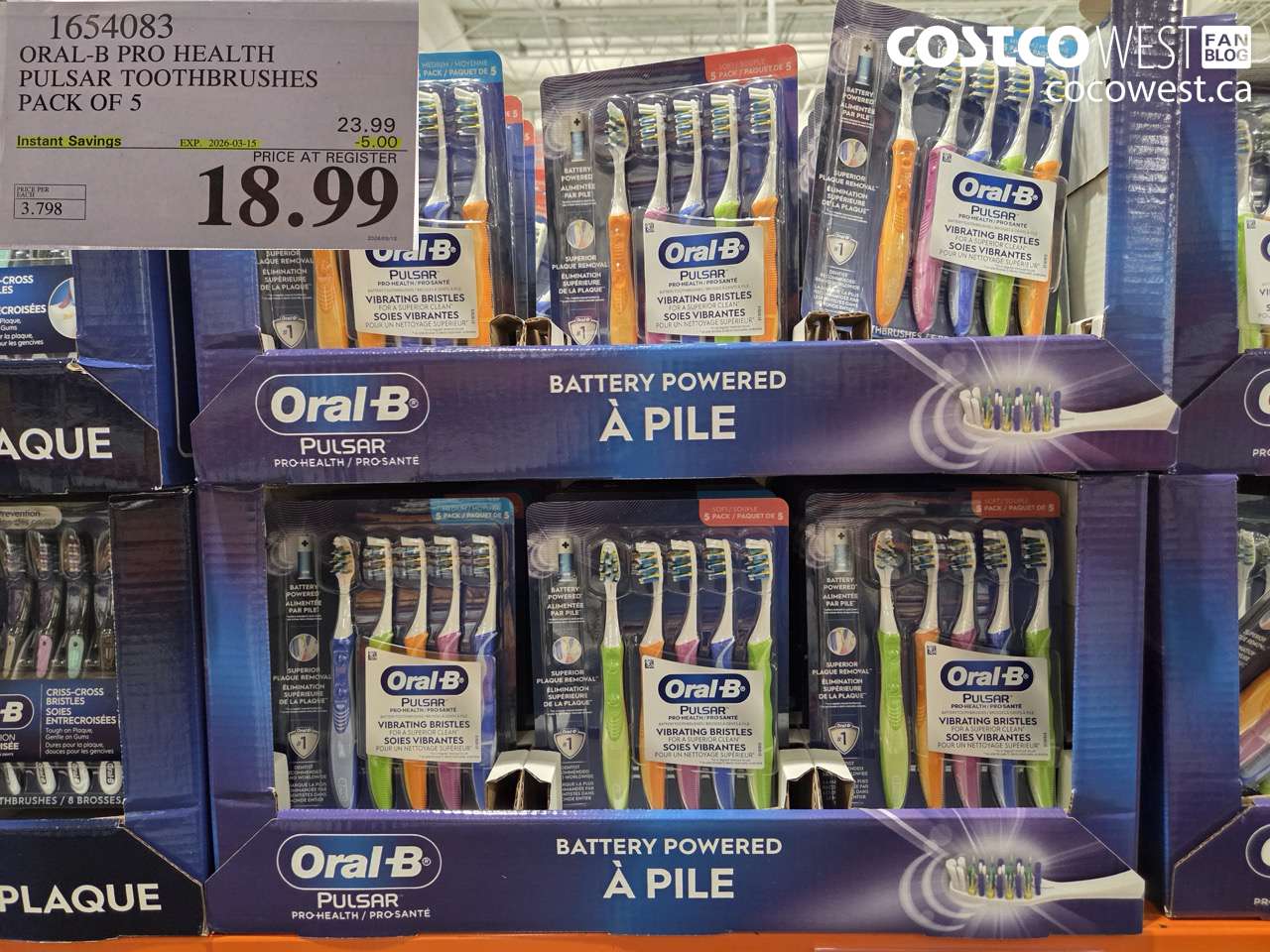 1654083 ORAL-B PRO HEALTH PULSAR TOOTHBRUSHES PACK OF 5 ($5.00 INSTANT SAVINGS EXPIRES ON 2026-03-15) $18.99