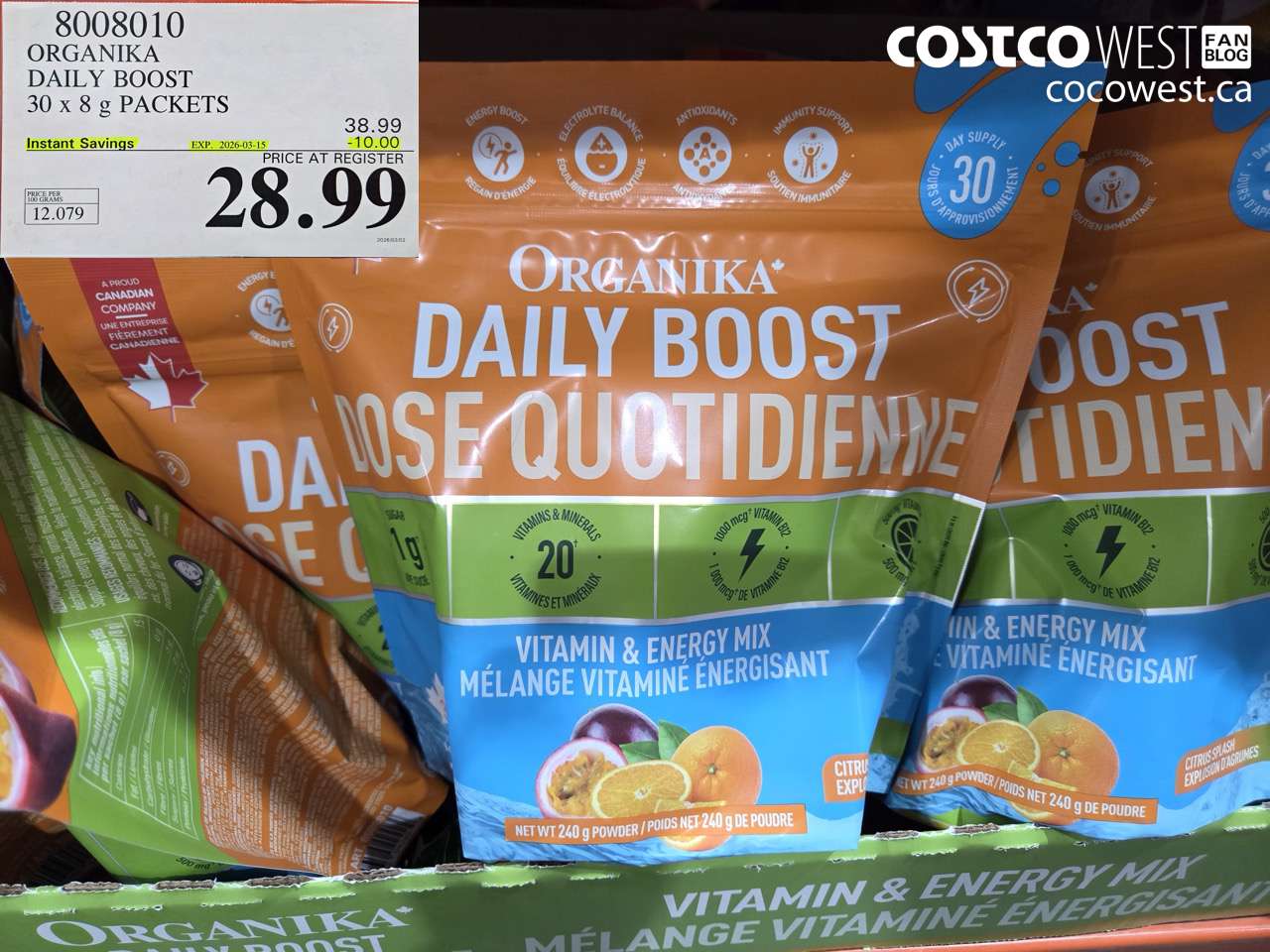 8008010 ORGANIKA DAILY BOOST 30 X 8 G PACKETS ($10.00 INSTANT SAVINGS EXPIRES ON 2026-03-15) $28.99