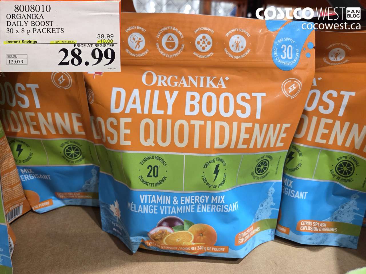 8008010 ORGANIKA DAILY BOOST 30 X 8 G PACKETS ($10.00 INSTANT SAVINGS EXPIRES ON 2026-03-15) $28.99