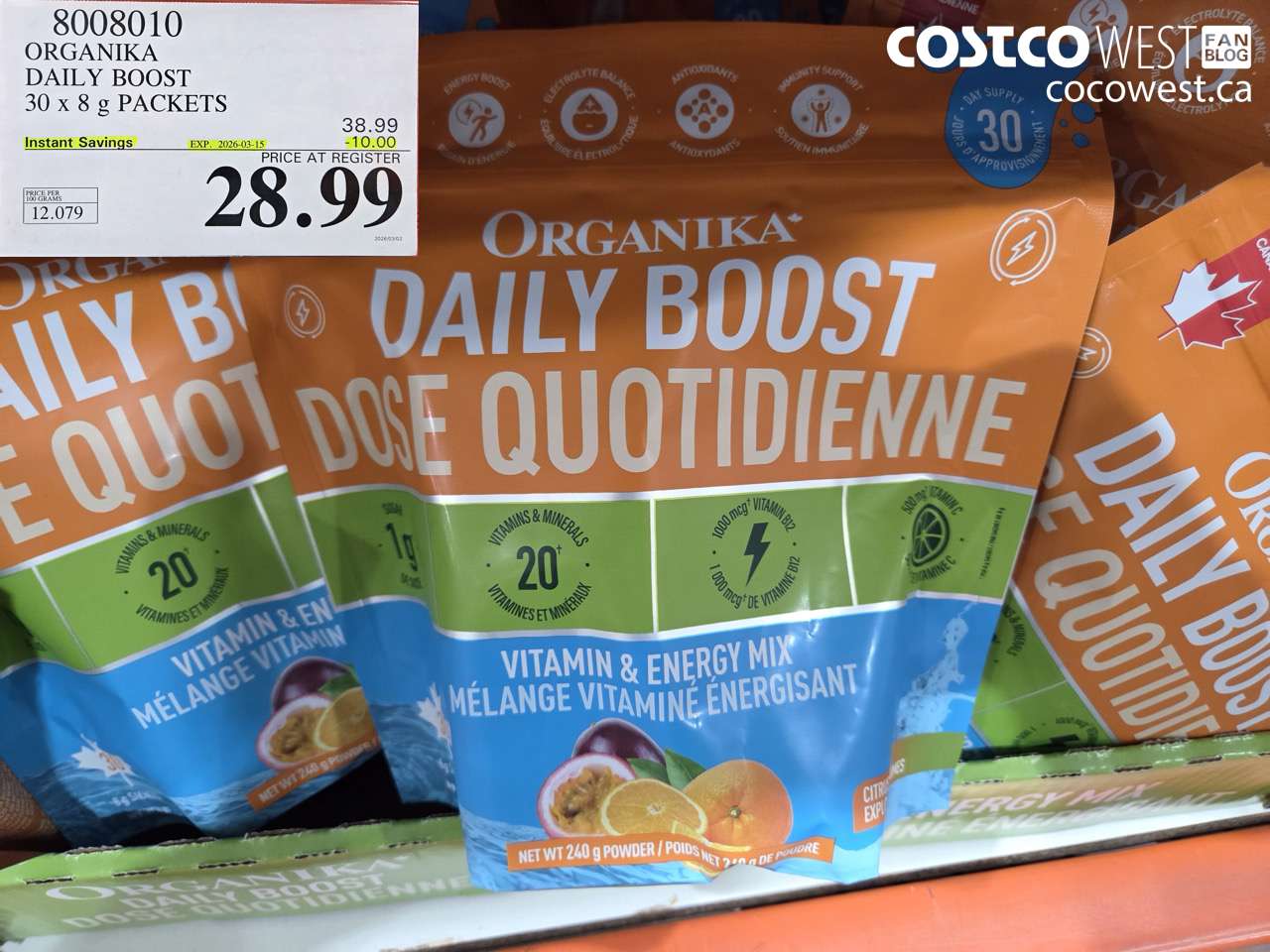 8008010 ORGANIKA DAILY BOOST 30 X 8 G PACKETS ($10.00 INSTANT SAVINGS EXPIRES ON 2026-03-15) $28.99