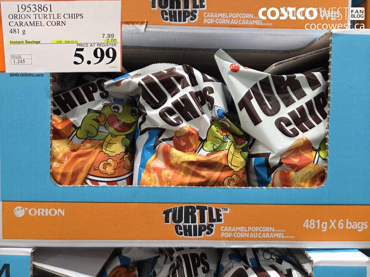 1953861 ORION TURTLE CHIPS CARAMEL CORN 481G ($2.00 INSTANT SAVINGS EXPIRES ON 2026-03-31) $5.99