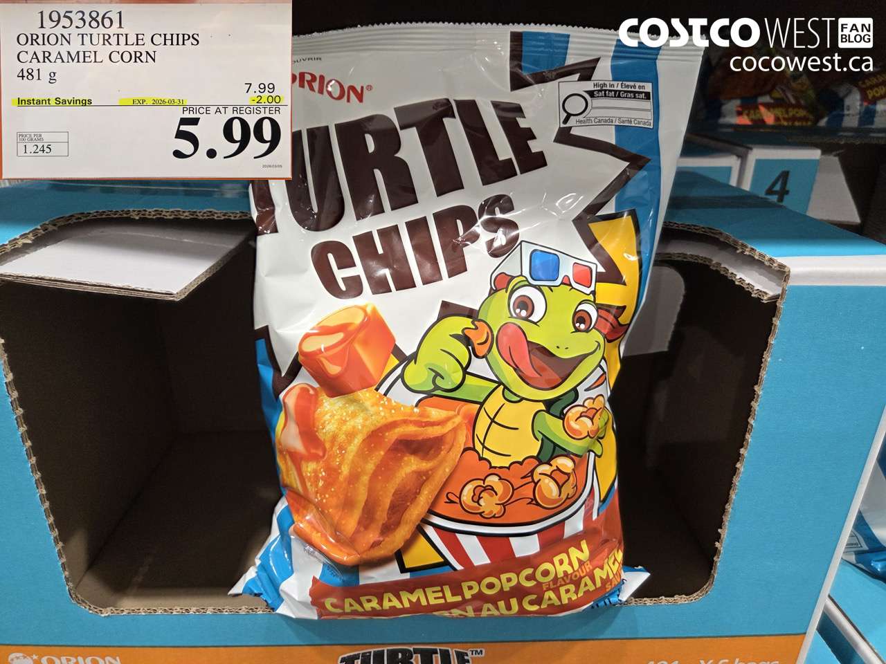 1953861 ORION TURTLE CHIPS CARAMEL CORN 481G ($2.00 INSTANT SAVINGS EXPIRES ON 2026-03-31) $5.99